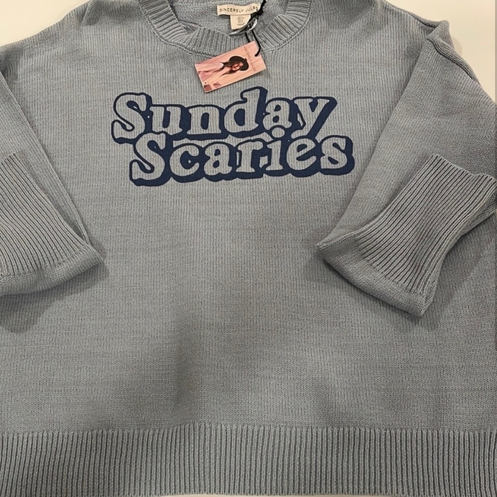 NWT sincerely Jules Sunday scaries Blue Sweater in size small